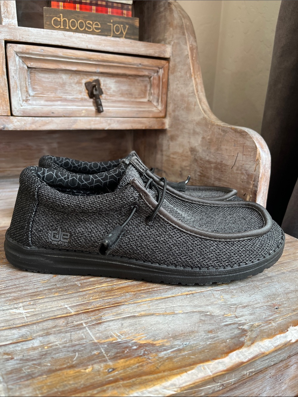 🖤 Hey Dude Wally Sox Micro Total Black Size 9 Women 7 Men Slip On Shoes
